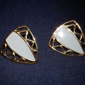 80's Gold and Light Blue Triangle Earrings